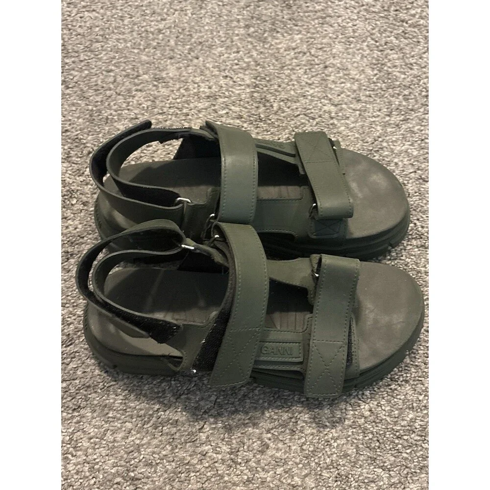 GANNI Recycled Rubber‎ Sandals in Khaki Green Size 40 US 10